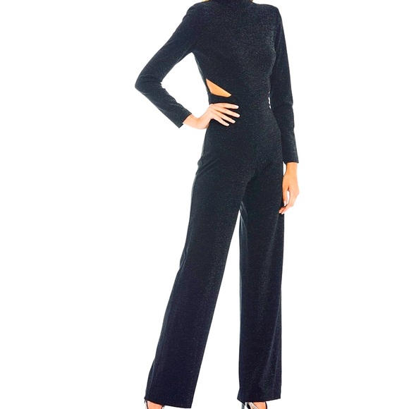 Aidan Mattox NWT Stretch Crepe Side Cut Out Mock Neck Long Sledve Jumpsuit - Picture 3 of 17